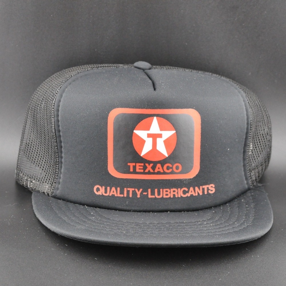 Texaco Trucker Hat OSFA Black Excellent Vintage Mesh Snapback Foam Front Logo